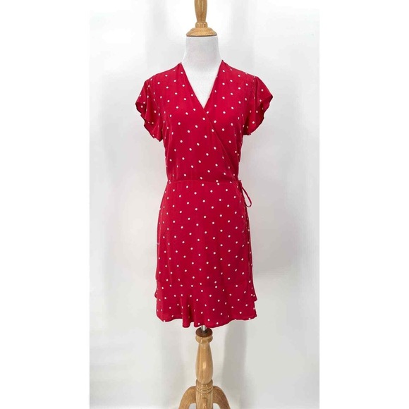 Rails Dresses & Skirts - RAILS Leanne Polka Dot Dress Womens Medium Raspberry Red Silk Wrap Mini Short